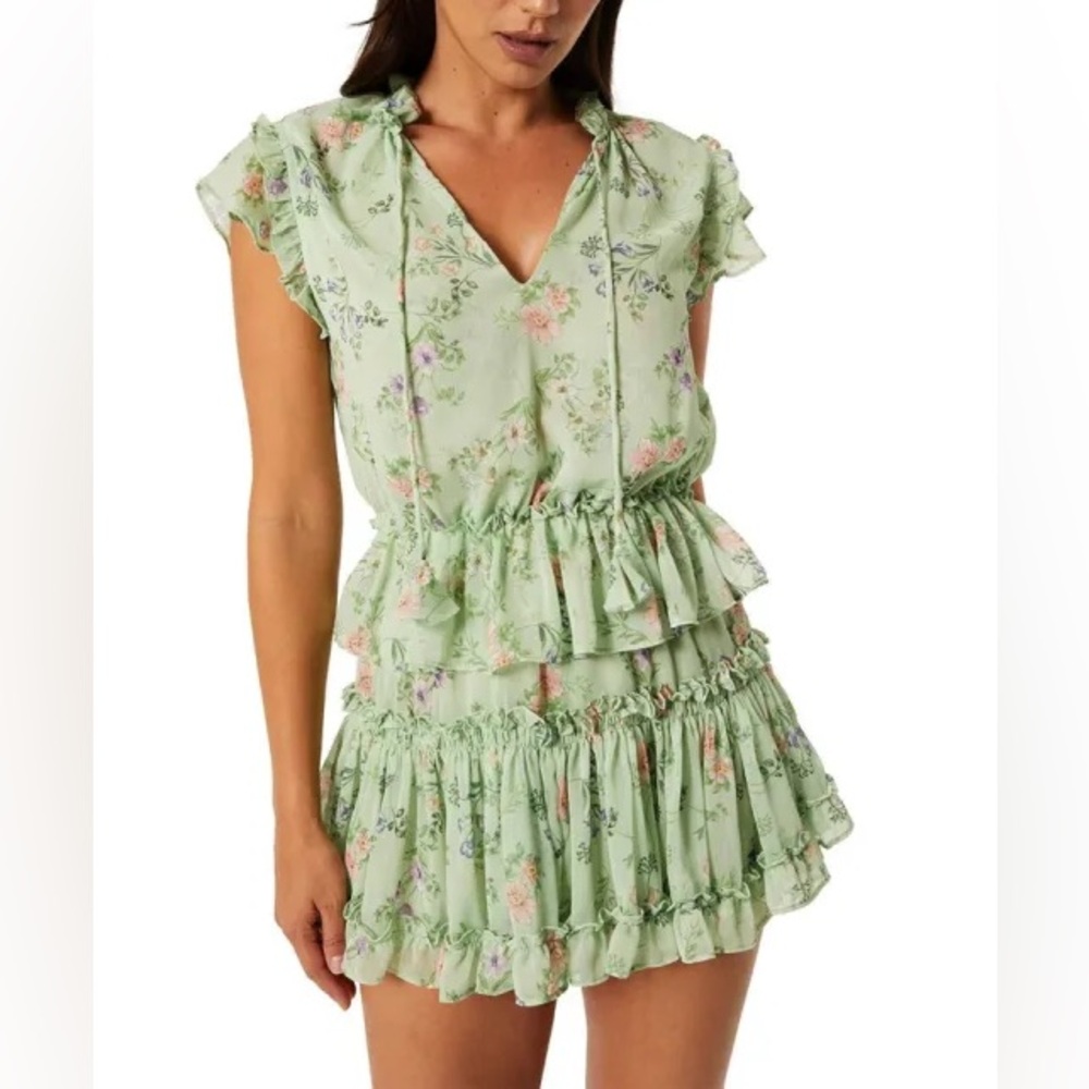 MISA LOS ANGELES Lilian Mini Dress in Sage Botanica Mix Size M